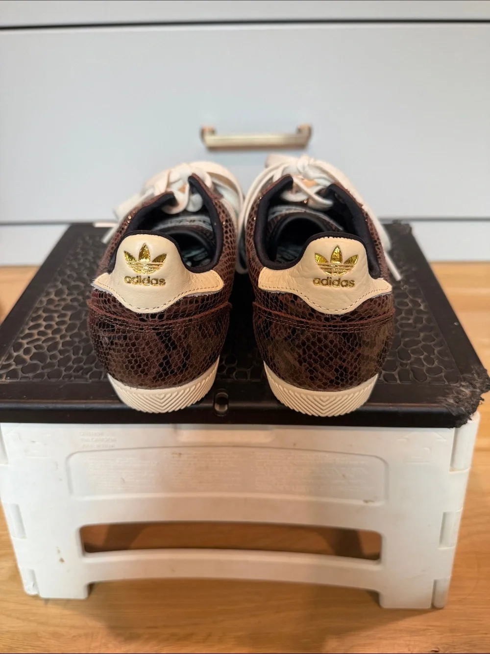 adidas Japan Brown Snake-Print Trainers with Cream Stripes - Picture 2 of 4
